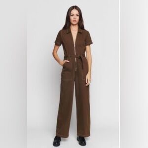 Reformation Cassidy Brown Denim Jumpsuit